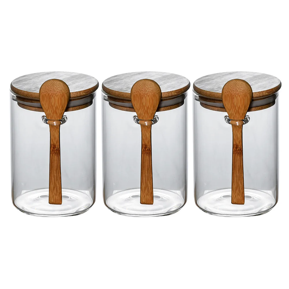

3 Pcs Airtight Storage Tank Jar Glass Food Containers Multifunctional Terrarium Dried Fruit Can Wood Lid Kitchen