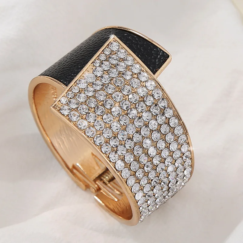 Fashion Personality Geometric Gold Cuff Zirconia Bracelet Diamond Spring Open Wide Crystal Bracelet Trendy Party jewelry