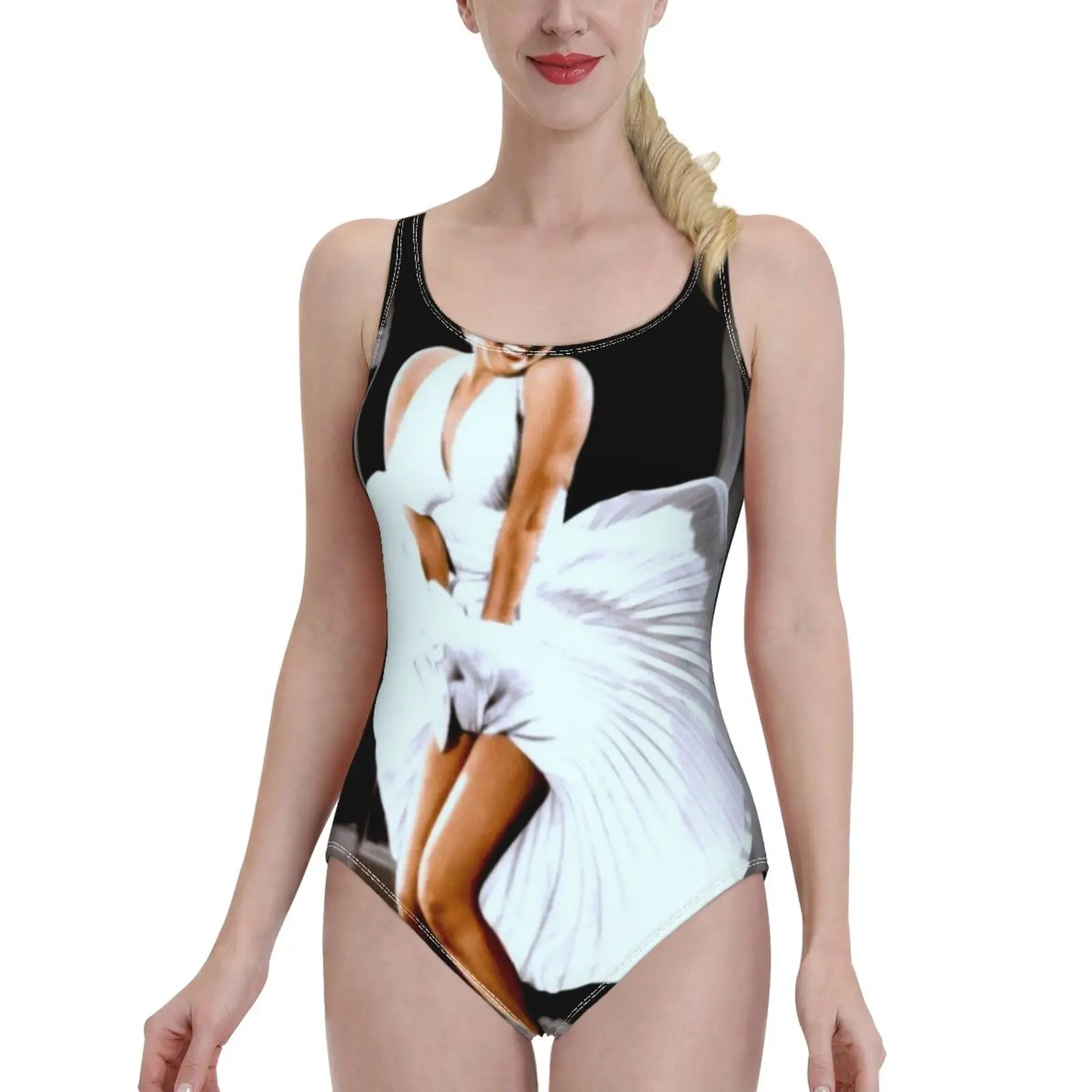 

Marilyn Monroe: сцена ее юбки, выдувной принт, женский купальник, Цельный купальник с открытой спиной, сексуальная пляжная одежда, летняя одежда дл...