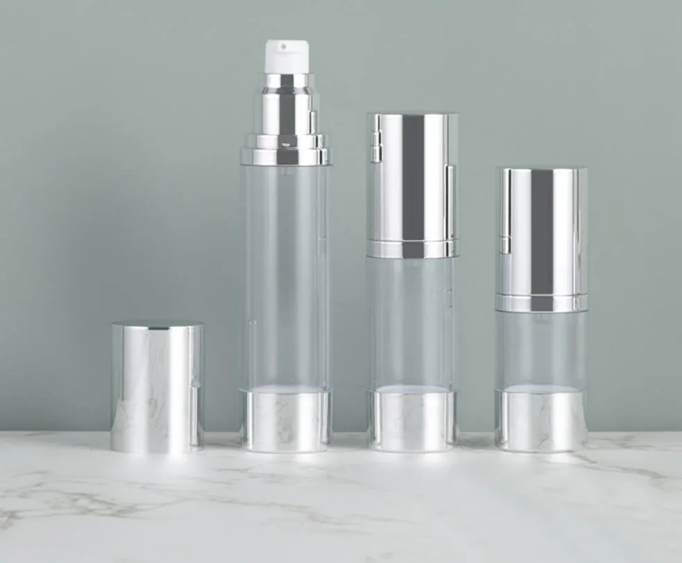 Многоразовые серебристые флаконы для косметики 30 мл