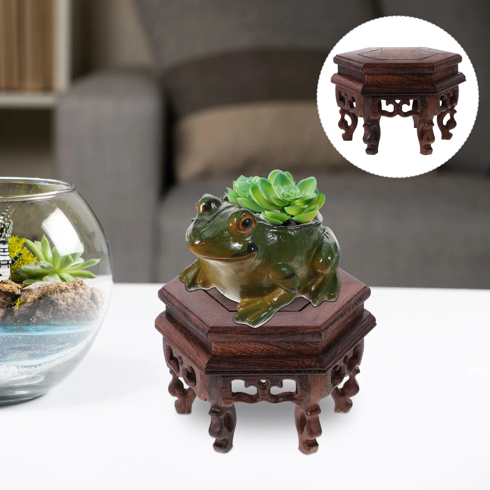 

Indoor Rack Chicken Wings Stand Wood Fish Bowl Riser Wooden For Home Succulent Plants Holder