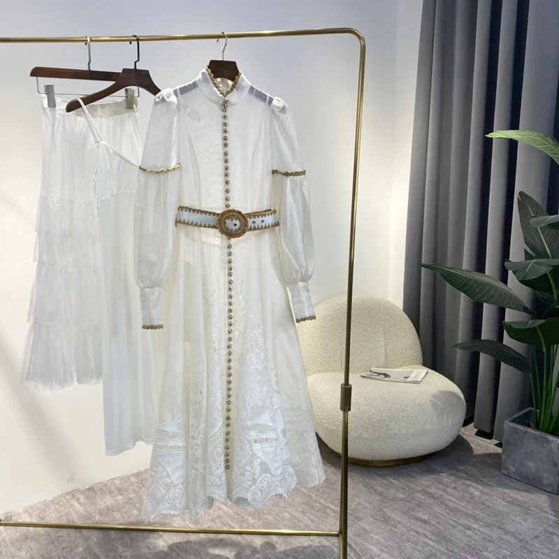 

Женское платье средней длины, роскошное шелковое льняное платье цвета слоновой кости с вышивкой, весна 2022