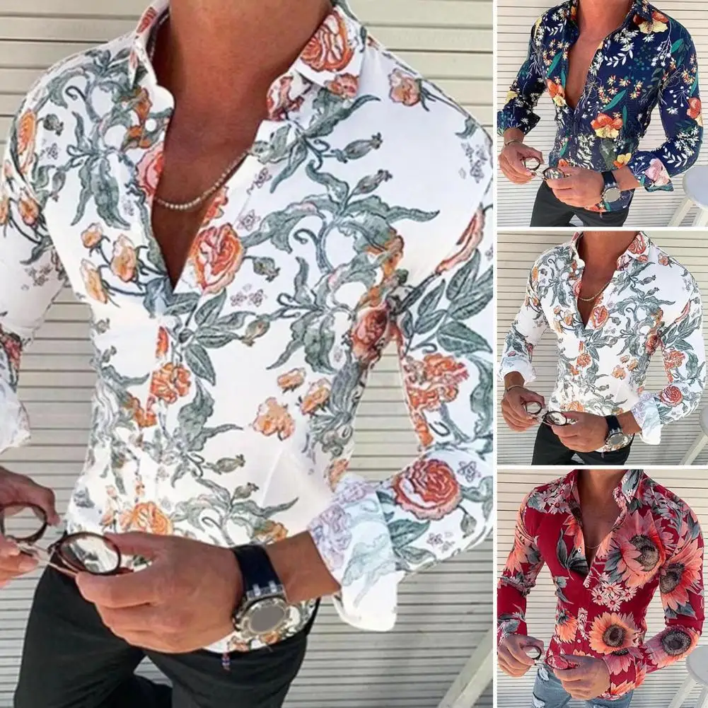 

Popular Flower Pattern Lapel Beach Shirt Summer Top Lapel Comfortable