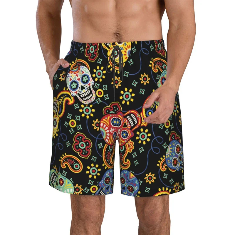 

Paisley Colorful Skull Graphic Shorts Pants 3D Printing Hip Hop y2k Board Shorts Summer Hawaii Swimsuit Cool Surfing Swim Trunks