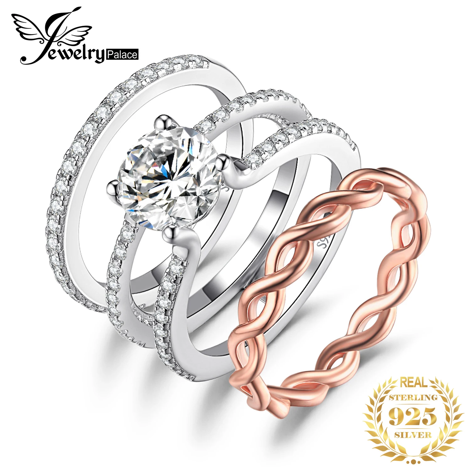 JewelryPalace Moissanite GRA D Color 1.5ct 925 Sterling Silver fidanzamento di nozze 3 pezzi anelli per donna set da sposa