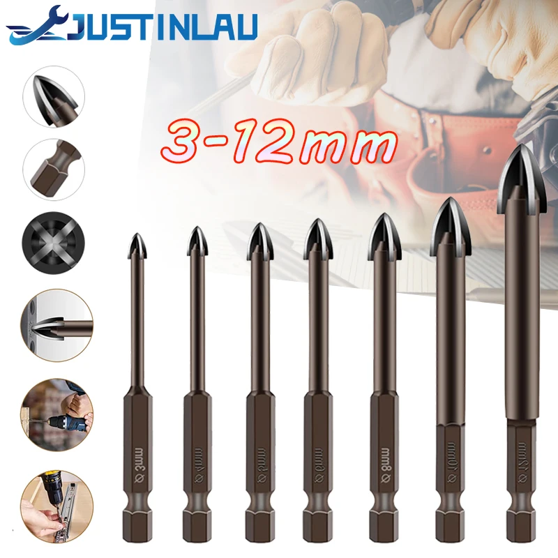 Tungsten Carbide Glass Drill Bit Set Alloy Carbide Point with 4 Cutting Edges Tile & Glass Cross Spear Head Drill Bits