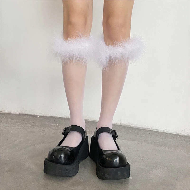 

Lolita Lace High Knee Socks Women Feather Long Socks Female Jk Transparent Ultra-thin Socks Leg Girls Dress Calcetine Medias