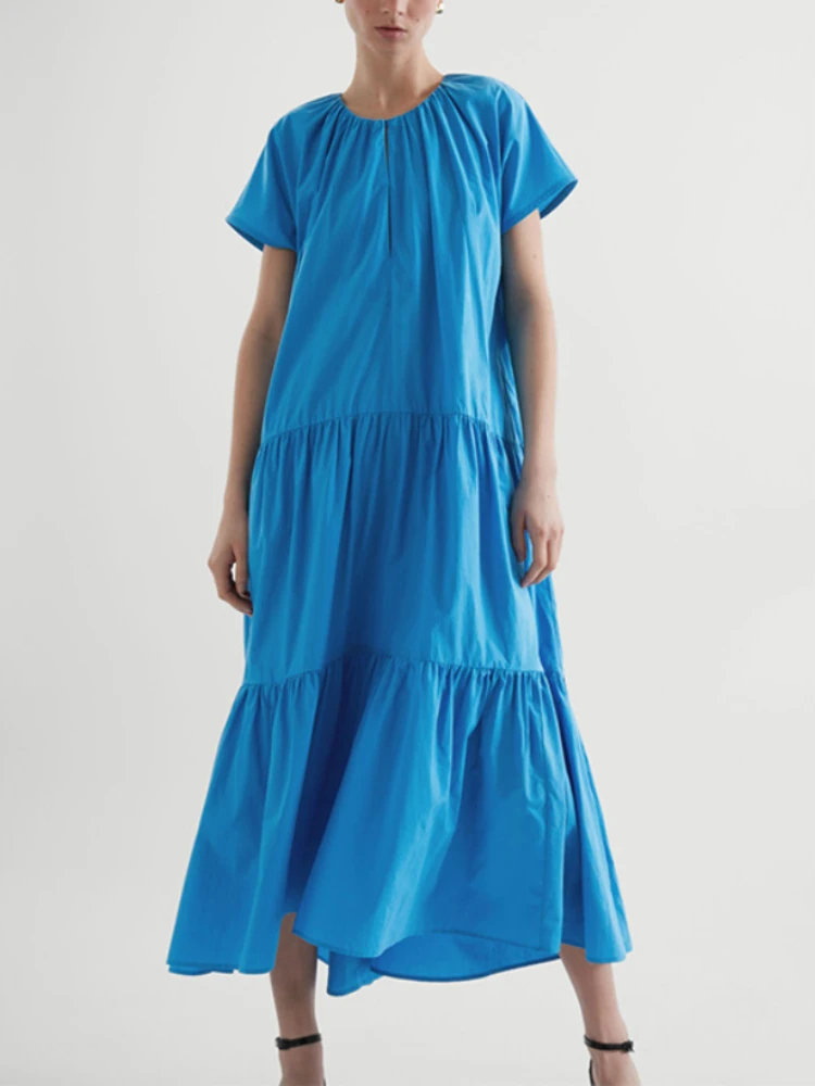 

Женское платье-миди с рукавами-фонариками, свободное летнее платье небесно-голубого цвета для отпуска, 2022