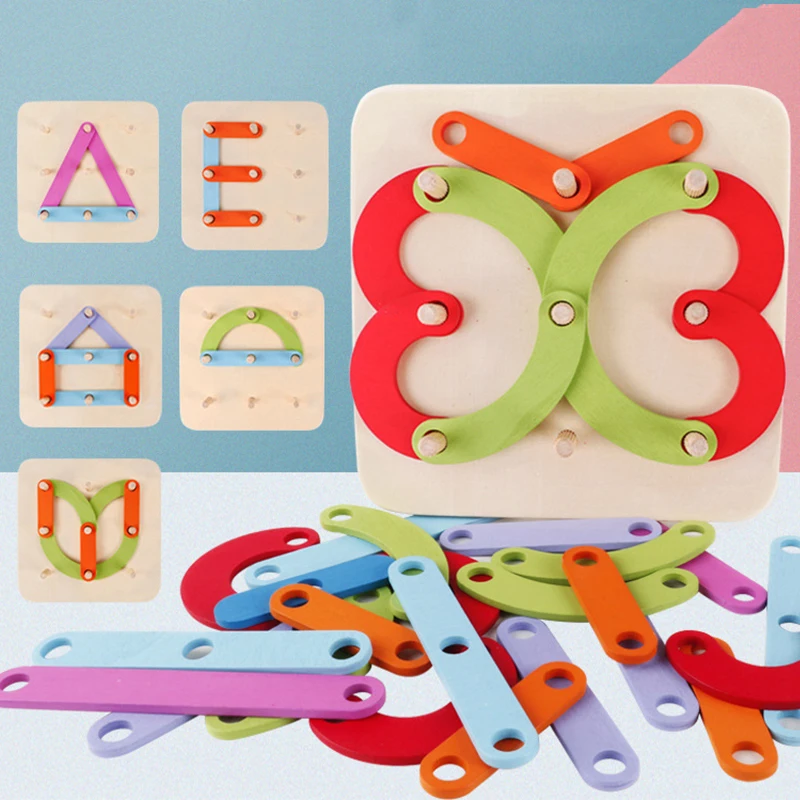 Montessori Wooden Nail Number Alphabet Shape Matching Puzzle Columns Math Toys Kids Board Game Educational Jigsaw Teaching Aids  - buy with discount