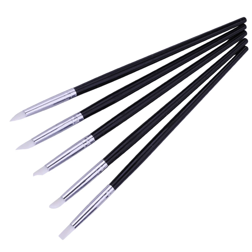 

5Pcs Nail Sculpture Carving Pen Kit Silicone Head Painting Brushes for 3D Effect Shaping Drawing Tools (Black)