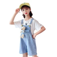 summer cowboy girls suspender shorts sets new korean version fashion t shirt two piece casual refreshing childrens clothing