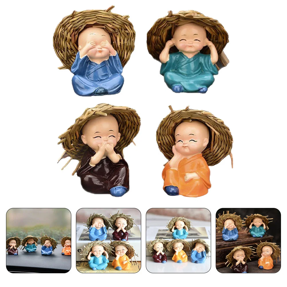 

4 Pcs Little Monk Ornaments Home Decorations Decors Figurine Crafts Laughing Resin Baby Smile Four