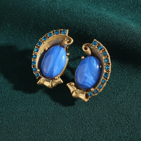 Синие серьги-гвоздики из камня STALAIT