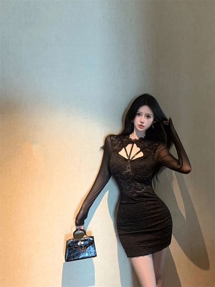 Белое кружевное платье Pure Desire с вырезами женские осенние и зимние темпераментные