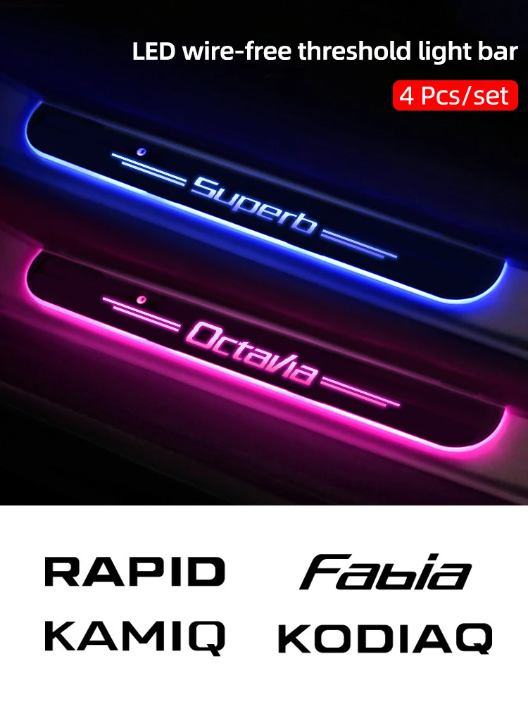 

Emblem Mood Lamp LED Wireless Car Door Light For Skoda Octavia Fabia Rapid Superb Kodiaq Scala Karoq Citigo Kamiq Roomster