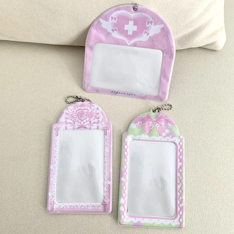 

1 PC Card Holder Photo Holder Card Protective Sleeve Pendant Card Storage Photo Sleeve Photo Pocket Lace Bow Cross Printing