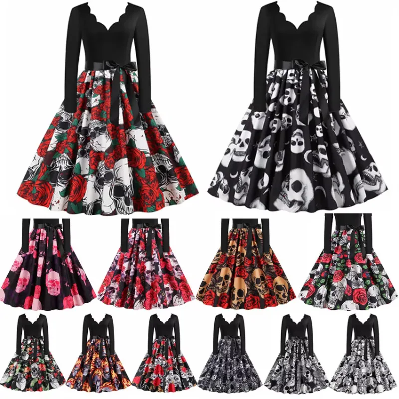Косплэй страшный принт черепа костюмы на Хэллоуин карнавальное платье вечерние