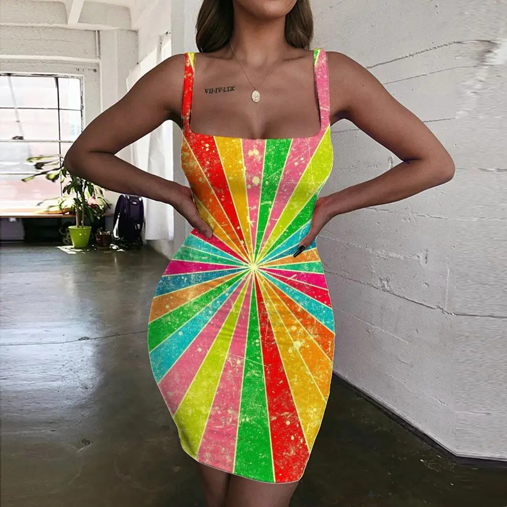 

SOMEPET Beautiful Dress Women Funny Bodycon Dress Rainbow Sundress Abstract Vestido Sexy Womens Clothing Plus Size Beach Boho