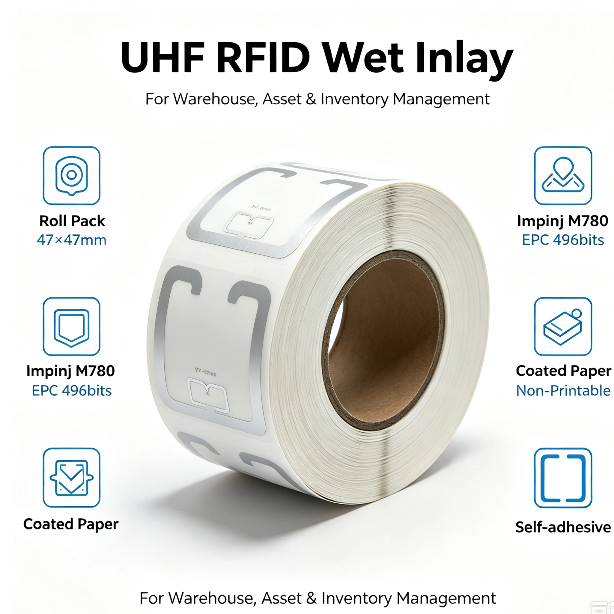 Фото UHF RFID-наклейка Impinj M780, пассивная метка 915 МГц, 900-868 МГц, 860-960 МГц, EPCC1G2 6C, умная клейкая пассивная RFID-метка. №5