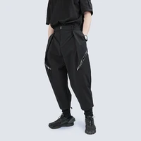 hip hop black streetwear casual harem pants harakuju loose zipper trousers for male solid color elastic waist