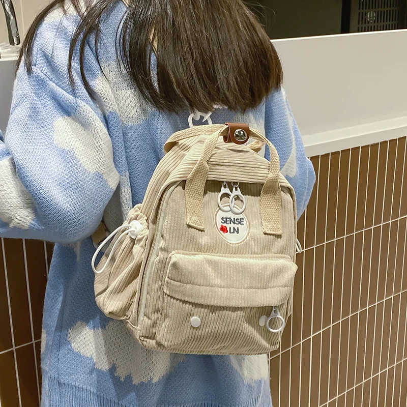 

Corduroy Ladies Mini Backpack Korean Style Cute Girl Casual Small Backpack Fashion Girl Schoolbag 2022 New Khaki Color Mochila