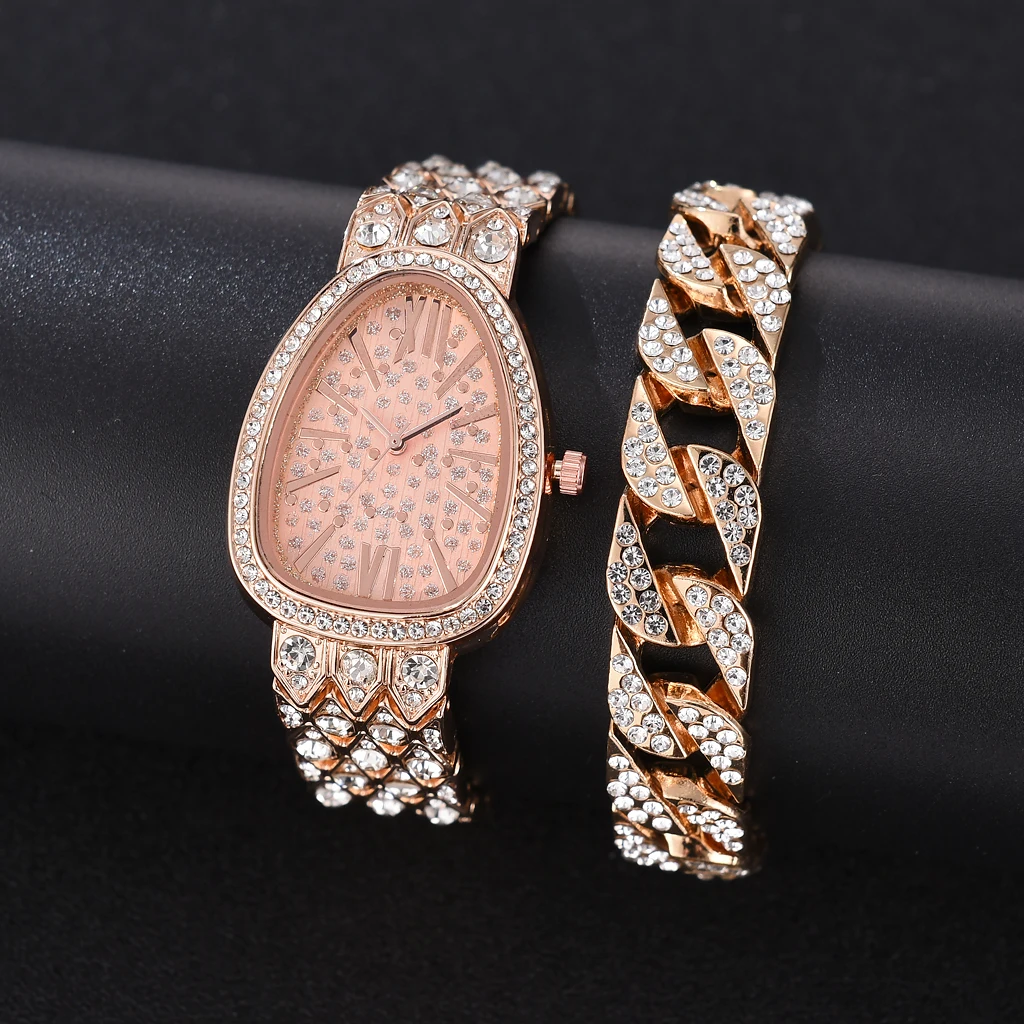 2022 New Luxury Women Watches Set Full Rhinestone Rose Gold Ladies Wrist Watches Women Bracelet Watch Female Relogio Feminino lige wrist watches for women luxury rose gold women watches quartz ladies watch fashion women female hour new relogio feminino