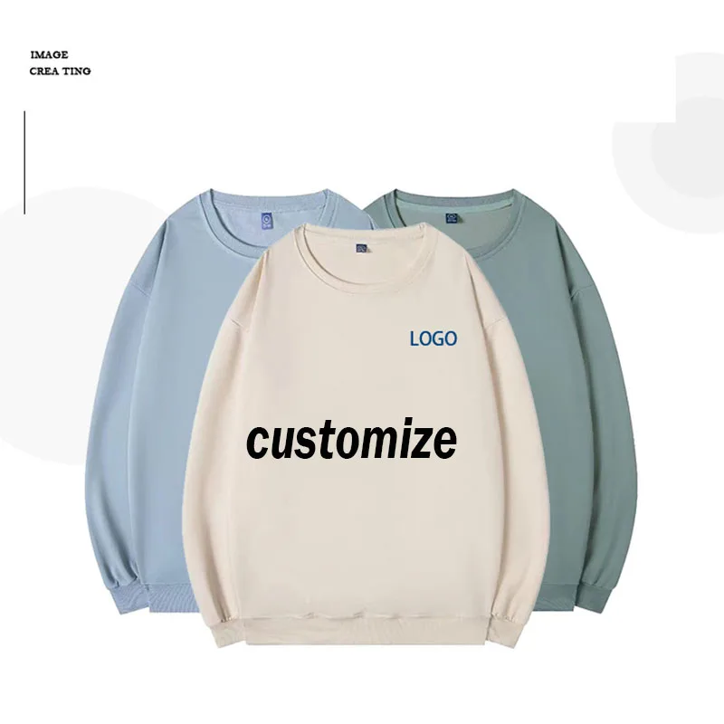 Pullovers Spring and Autumn Customizable Logo Long Sleeve Hoodies Fashion Solid Round Neck Sweatshirts Couples Plus Size 4XL
