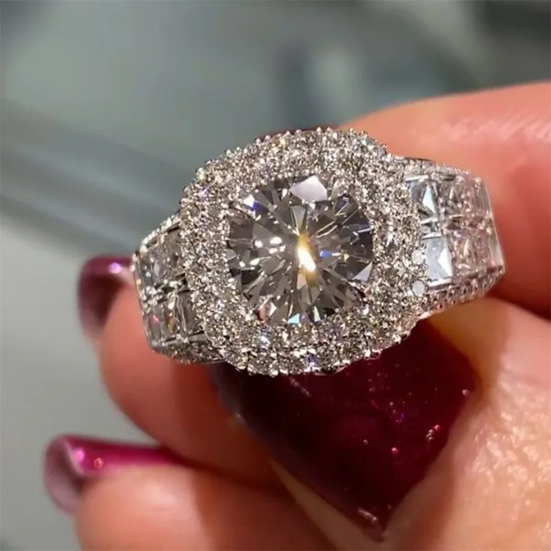 

Fashion Luxury Micro Paved Square Cubic Zirconia Promise Love Rings for Women Engagement Wedding Jewelry Hot Sale Drop Ship Ring