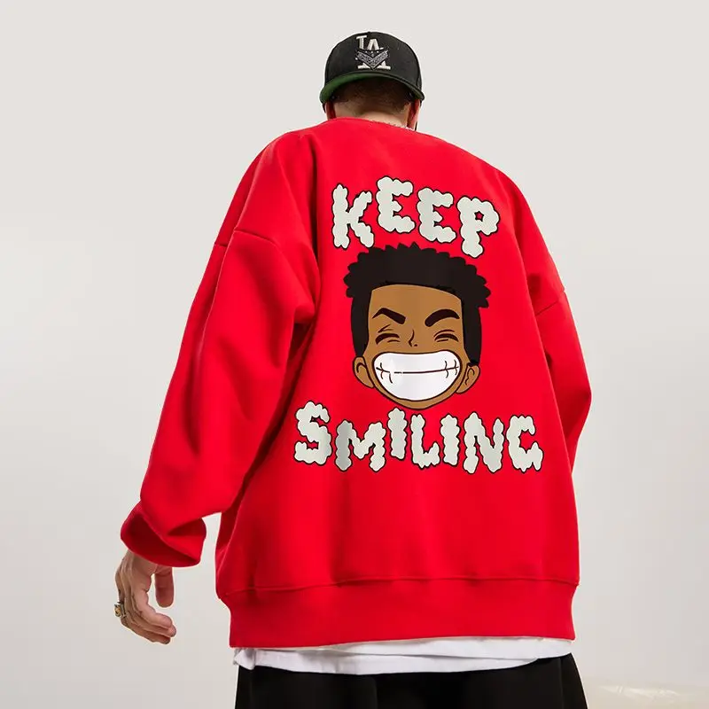 

Street Red Hip Hop Fashion Hoodie Men Plus Fleece Big Size Cartoon Men
