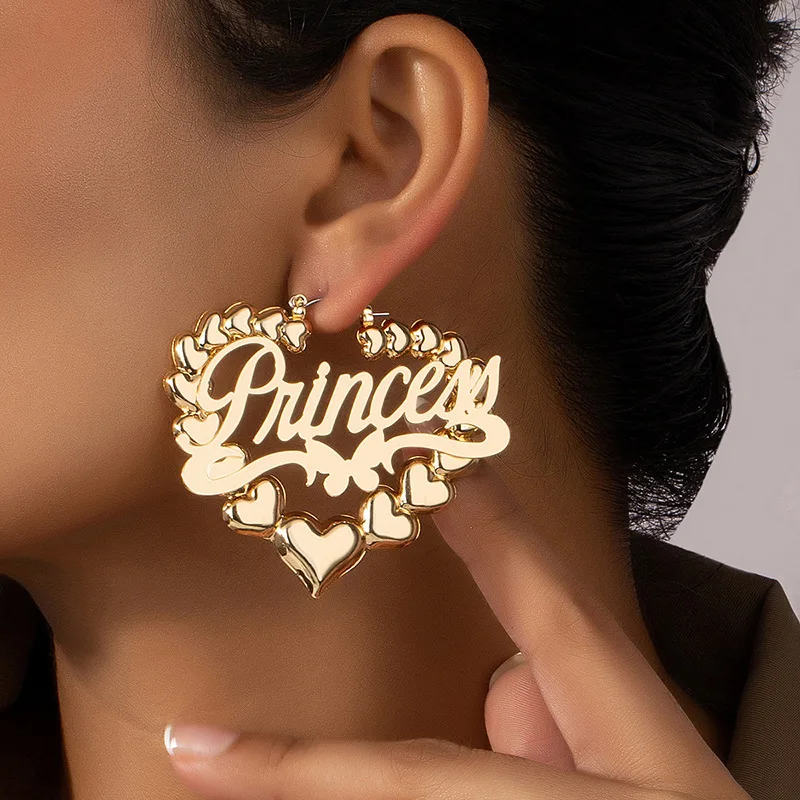

Fashion Punk Letter Large Circle Hoop Earring for Women Gold Color Stainless Steel Love Heart Metal Drop Earring Jewelry