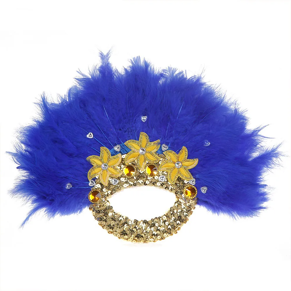 

1Pcs 2022 Blue New Style Double-Side African Soft Feather Hand Fan And Gold Handle Dance Fans For Party Or Traditional Wedding