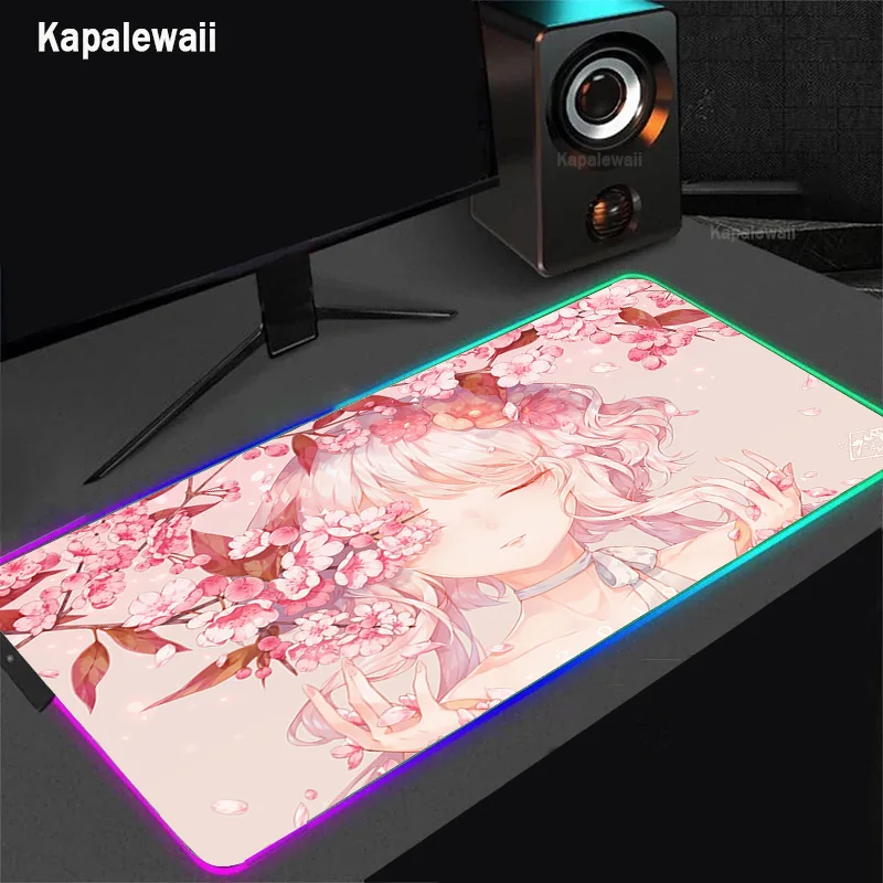 

Anime Girl LED Light Mousepad RGB Keyboard Cover Desk-mat Colorful Surface Mouse Pad Waterproof Multi-size Computer Gamer Carpet