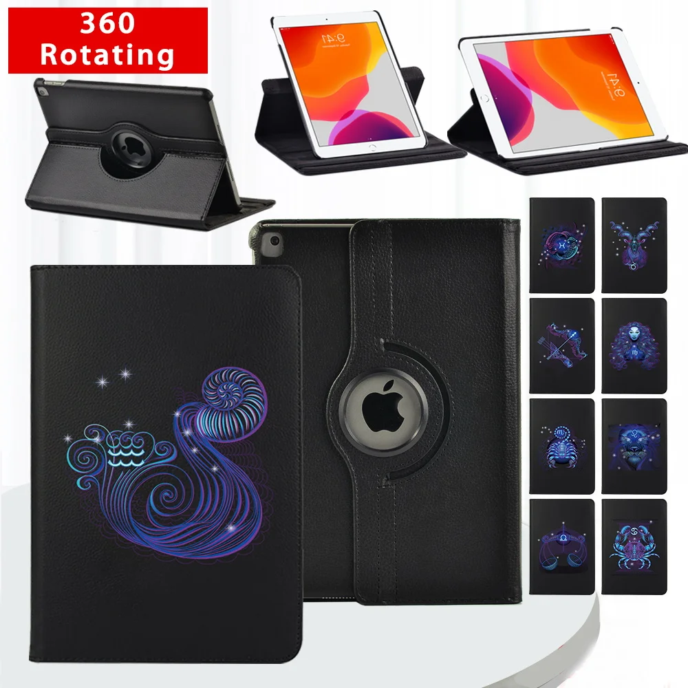 

360 Rotating Tablet Case for Apple Ipad Mini 4 5/ipad 2 3 4/IPad 5th/6th Gen/ipad 7th/8th Zodiac Pattern Smart Cover + Stylus