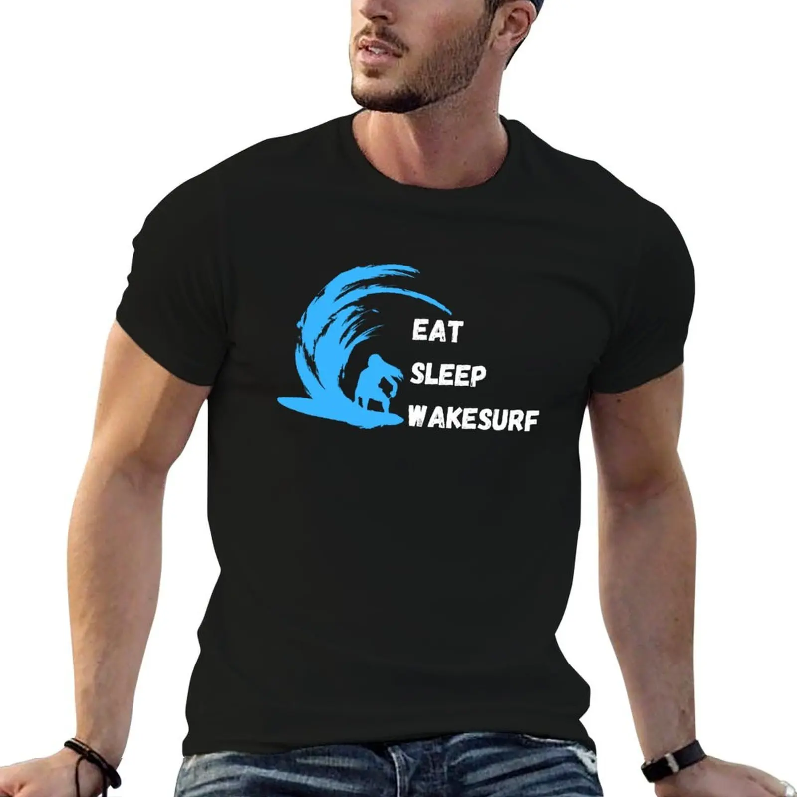 Фото Футболка с винтажным принтом и круглым вырезом «Eat Sleep Wakesurf» №1