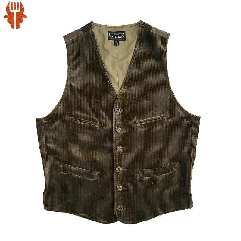 

Men's Blazer Vest Corduroy Slim Fit V-neck Western Safari Style Waistcoat Vintage Gilet Designer Clothing