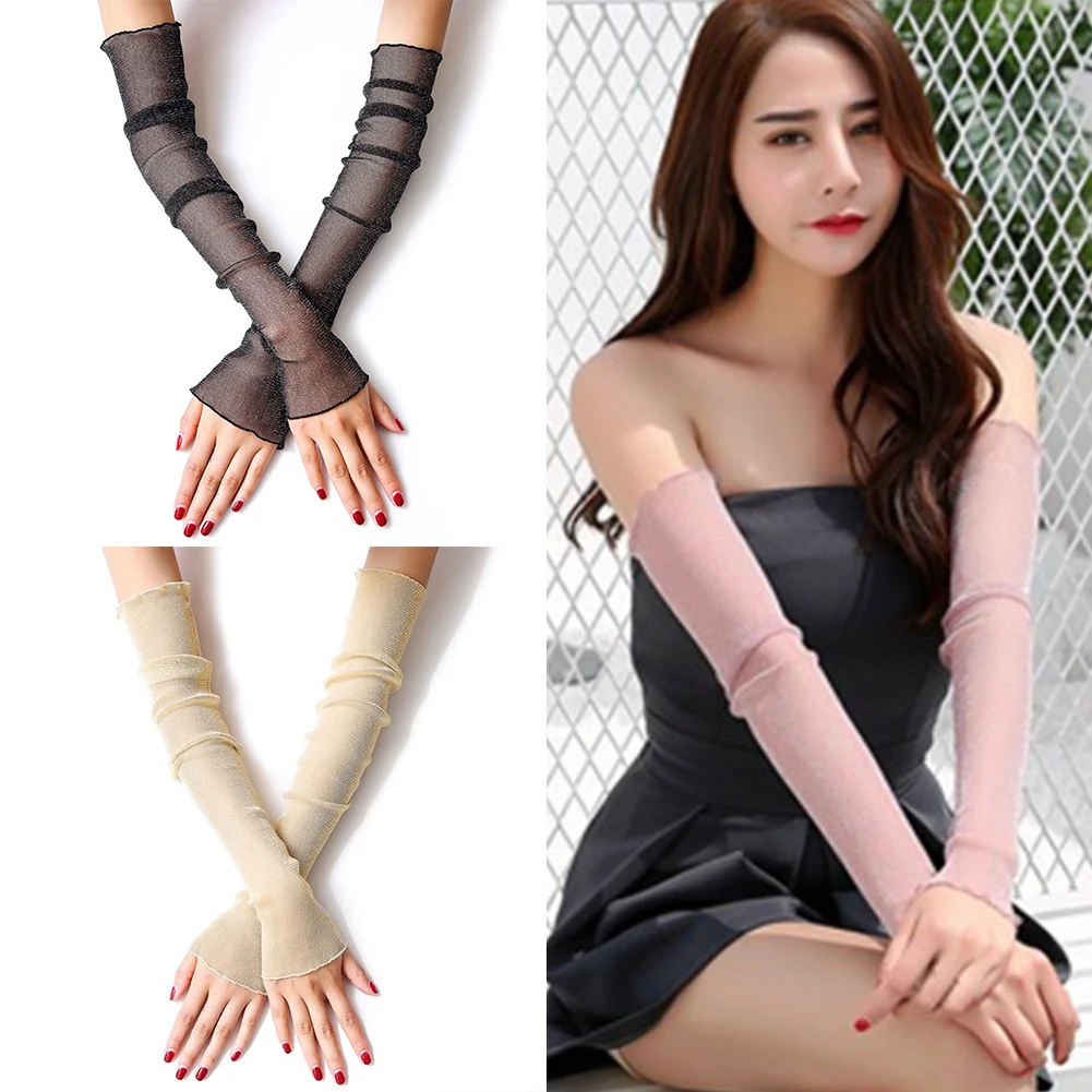 

Women Summer Sun Protection Long Sleeves Chiffon Lace UV Thin Bike Breathable Cycling Gloves Driving Outdoor Sport Arm Sleeves