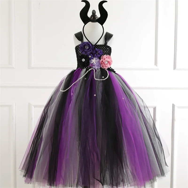 

Halloween mermaid girl tutu skirt to send headdress flowers pearl purple children's dress dress skirt