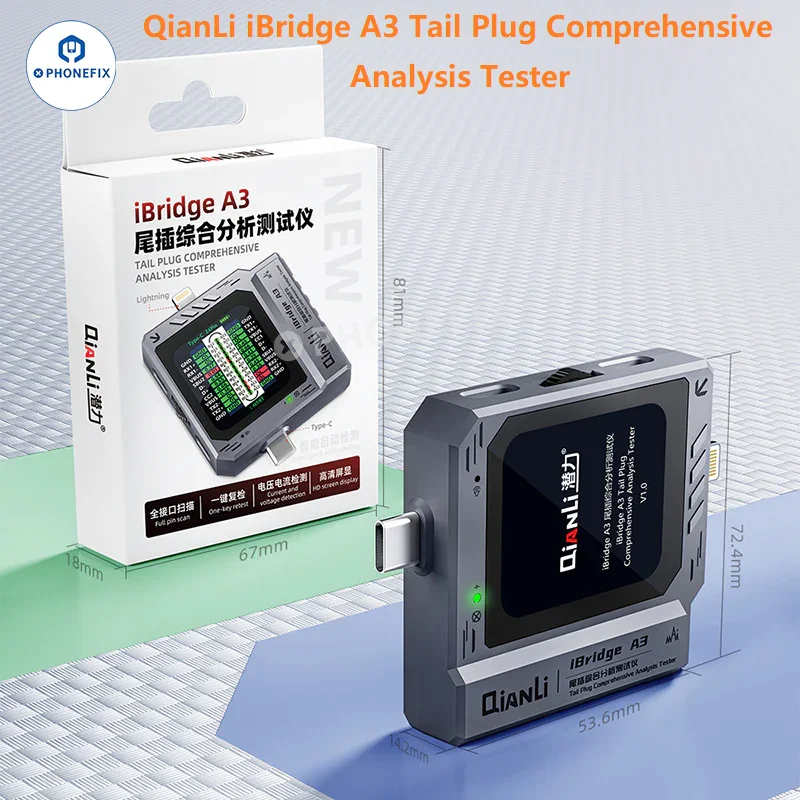 

QIANLI iBridge A3 Детектор хвостовой вилки мобильного телефона Lightning Type-C Тестер комплексного анализа хвостовой вилки для iPhone Xiaomi