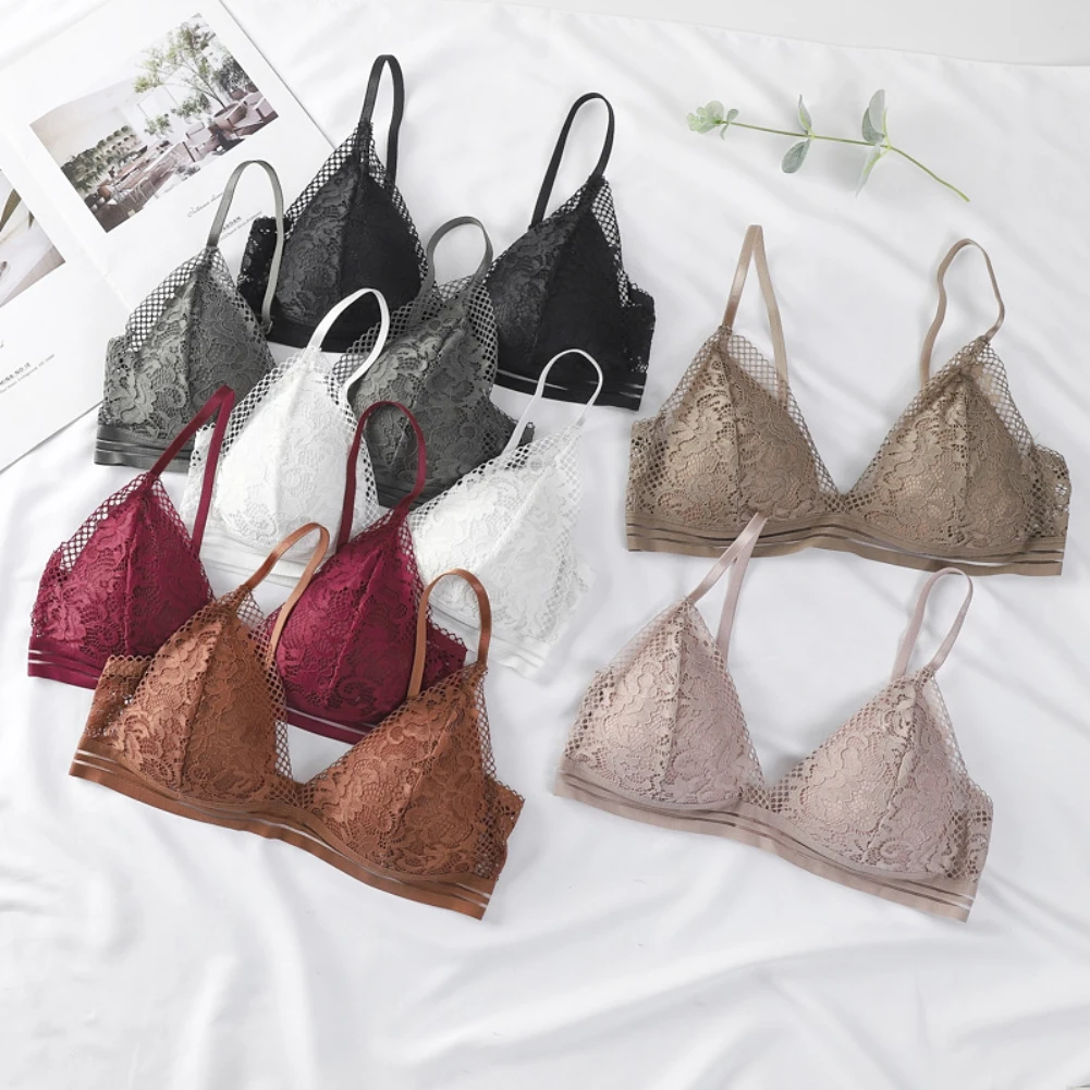 

Women Floral Lace Bra Sexy Wireless Bra Padded Push up Bralette Female Brassiere Soft Backless Fashion Bras