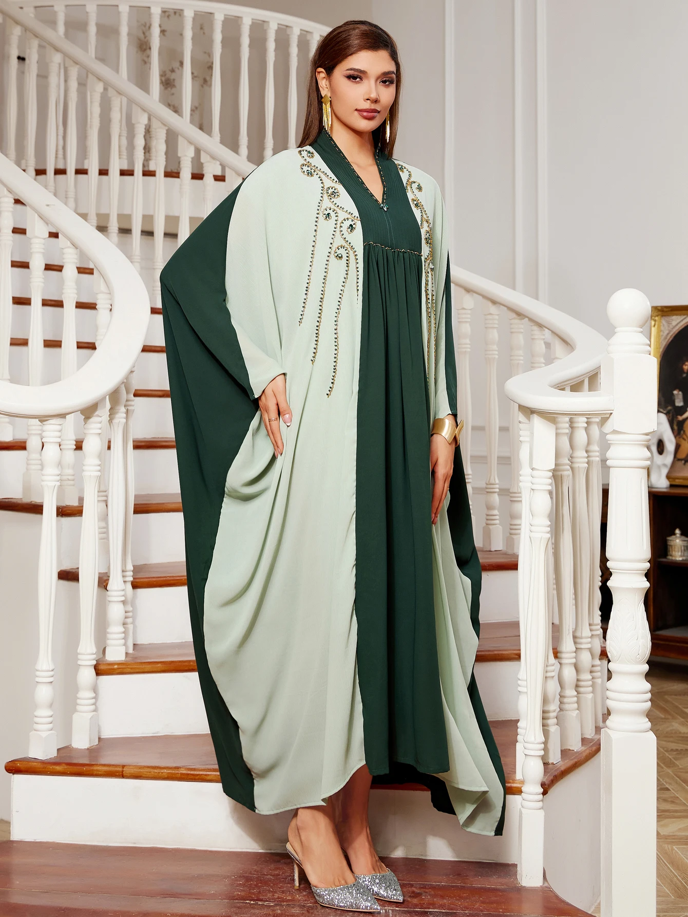 Новинка 2024 модная повседневная абайя с рукавами летучая мышь ручной работы со