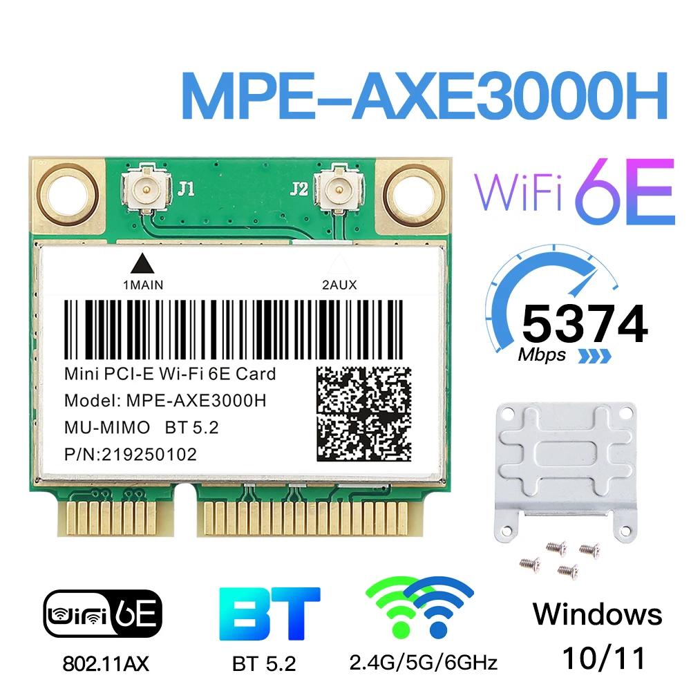 Трехдиапазонная 5374 Мбит/с WiFi 6E AX210 Mpe-AXE3000H Беспроводная Карта BT 5 2 для мини PCIE Wi-Fi