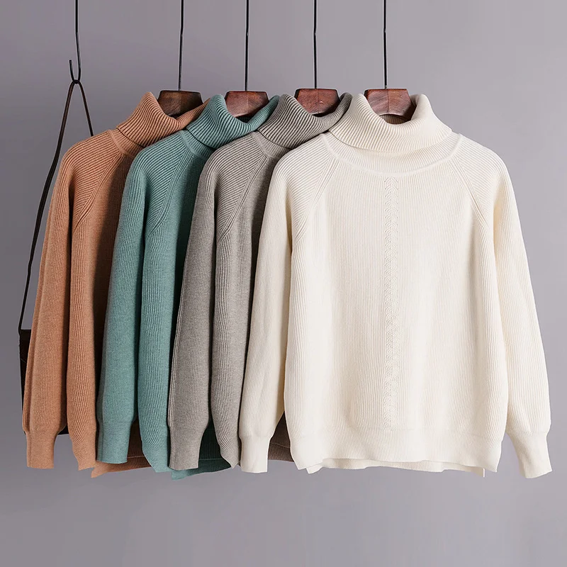 

heavy basic sweater, women's winter and autumn sweaters, loose turtleneck sweater and long sleeve, knitted or crocheted