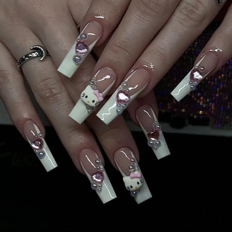 Sanrio Hello Kitty Press on Nail мультфильм аниме милый KT Cat розовый любовь накладные ногти