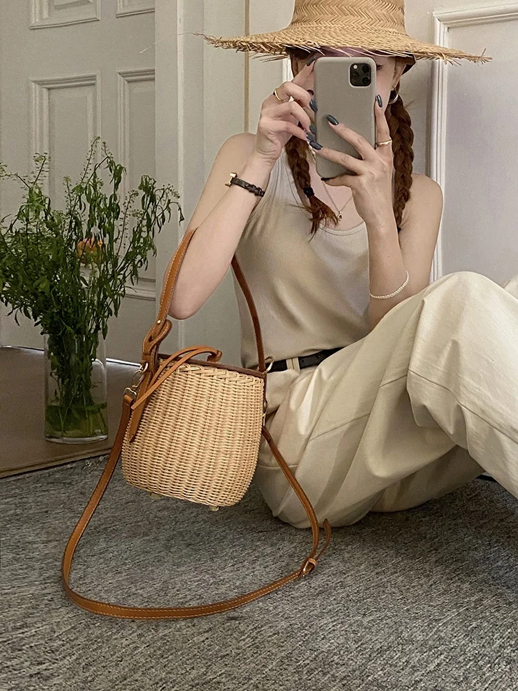 Danke Design Высококачественная портативная сумка из ротанга на плечо Французская