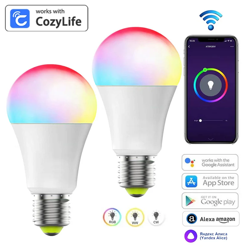Умная Светодиодная лампа CozyLife с таймером RGB 9 Вт E27 100-240 В