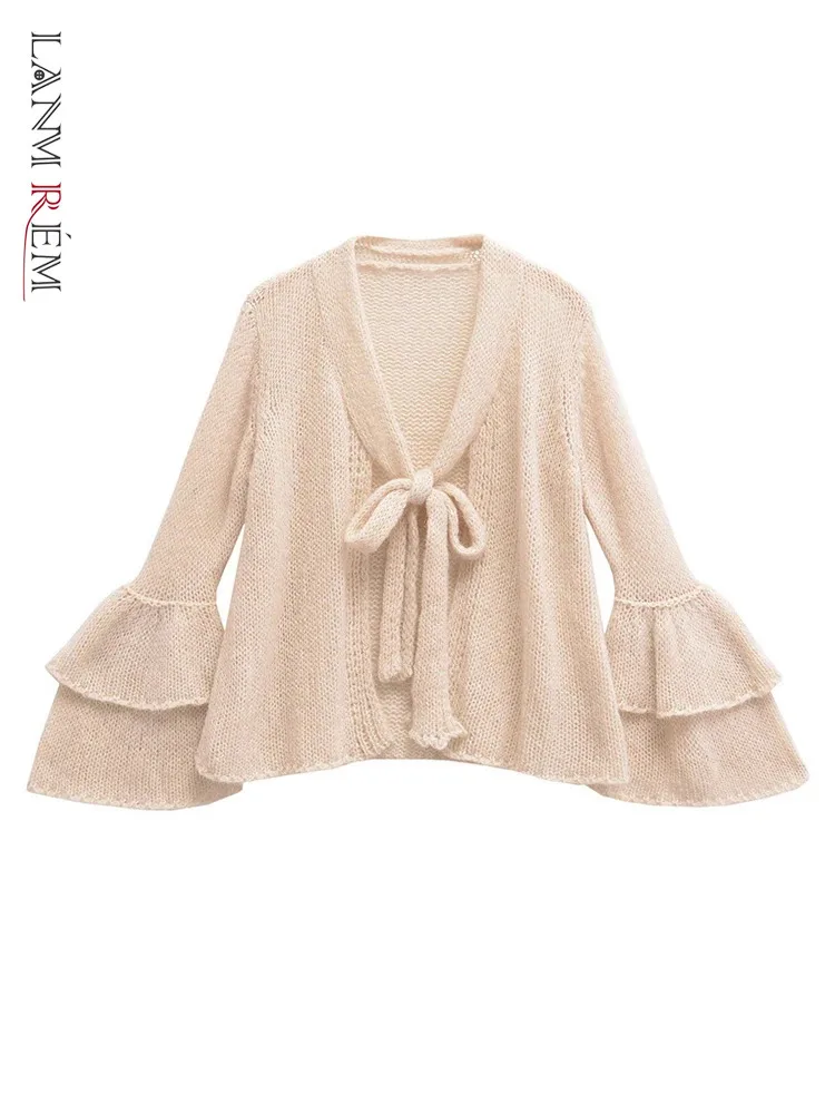 LANMREM универсальный вязаный ажурный свитер женский однотонный с