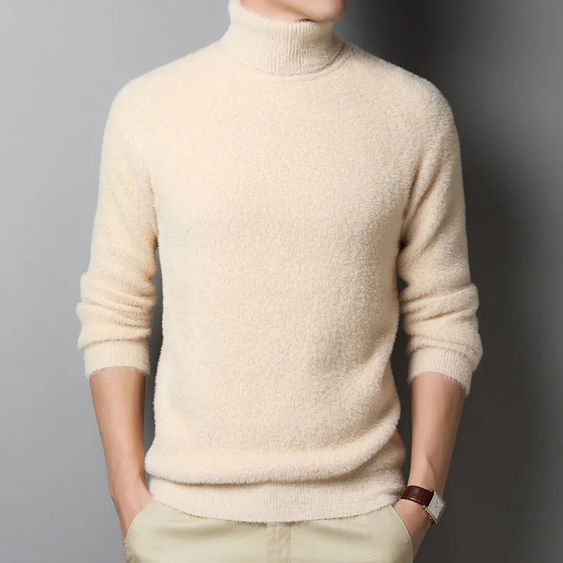 

Turtleneck Men Sweater Clothes 2022 Autumn Winter Faux Mink Cashmere Sweter Pull Homme Hiver Sueter Hombre Pullover Men Sweater