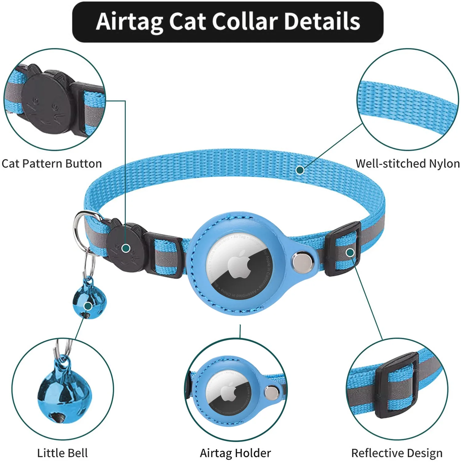 

For Apple Airtag Case Cat Collar With Bell Reflective Nylon Collar For Dog GPS Finder Anti-lost Location Tracker Pet Products