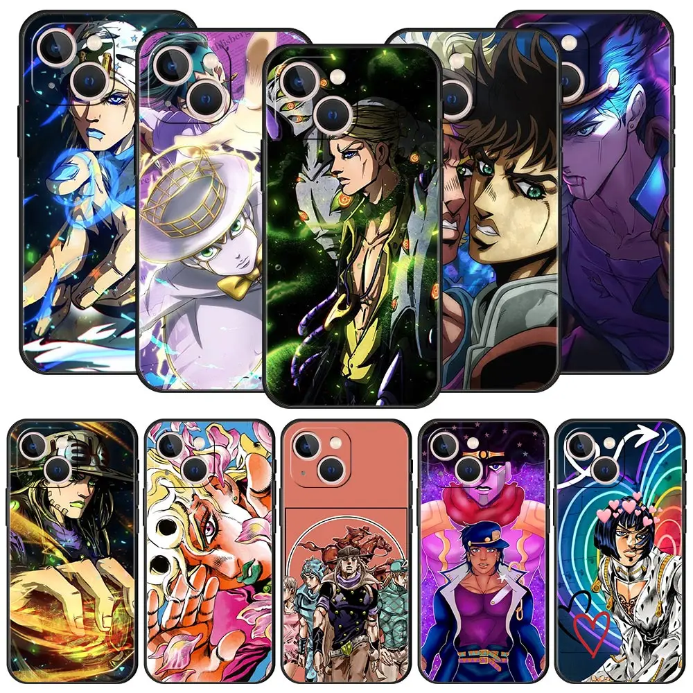 

JoJo's Bizarre Adventure Anime Luxury Phone Case For iPhone 11 12 13 Pro Max Mini X XR XS 7 8 Plus SE 2020 Silicone Black Cover