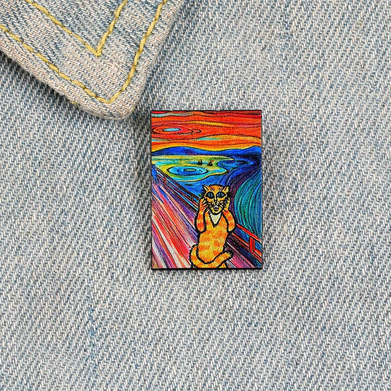 

Fashion The Meow cream Printed Pin Funny vintage Brooches Shirt Lapel teacher Bag Cute Badge Cartoon pins for Lover Girl
